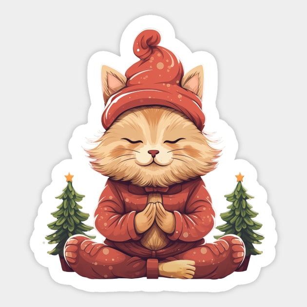 Yoga Meditation Christmas Cat Sticker by ByMine